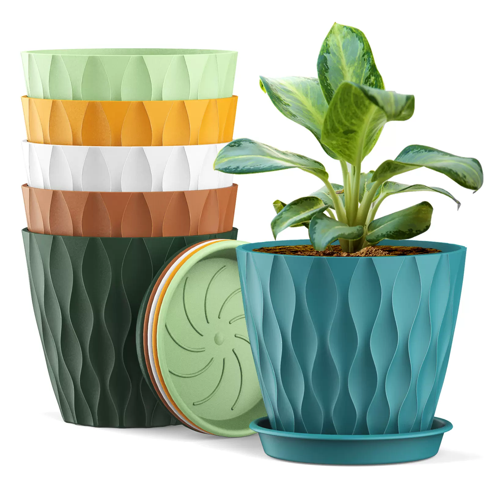 厂家直销塑胶花盆6件套装亚马逊电商批发精美塑胶花盆