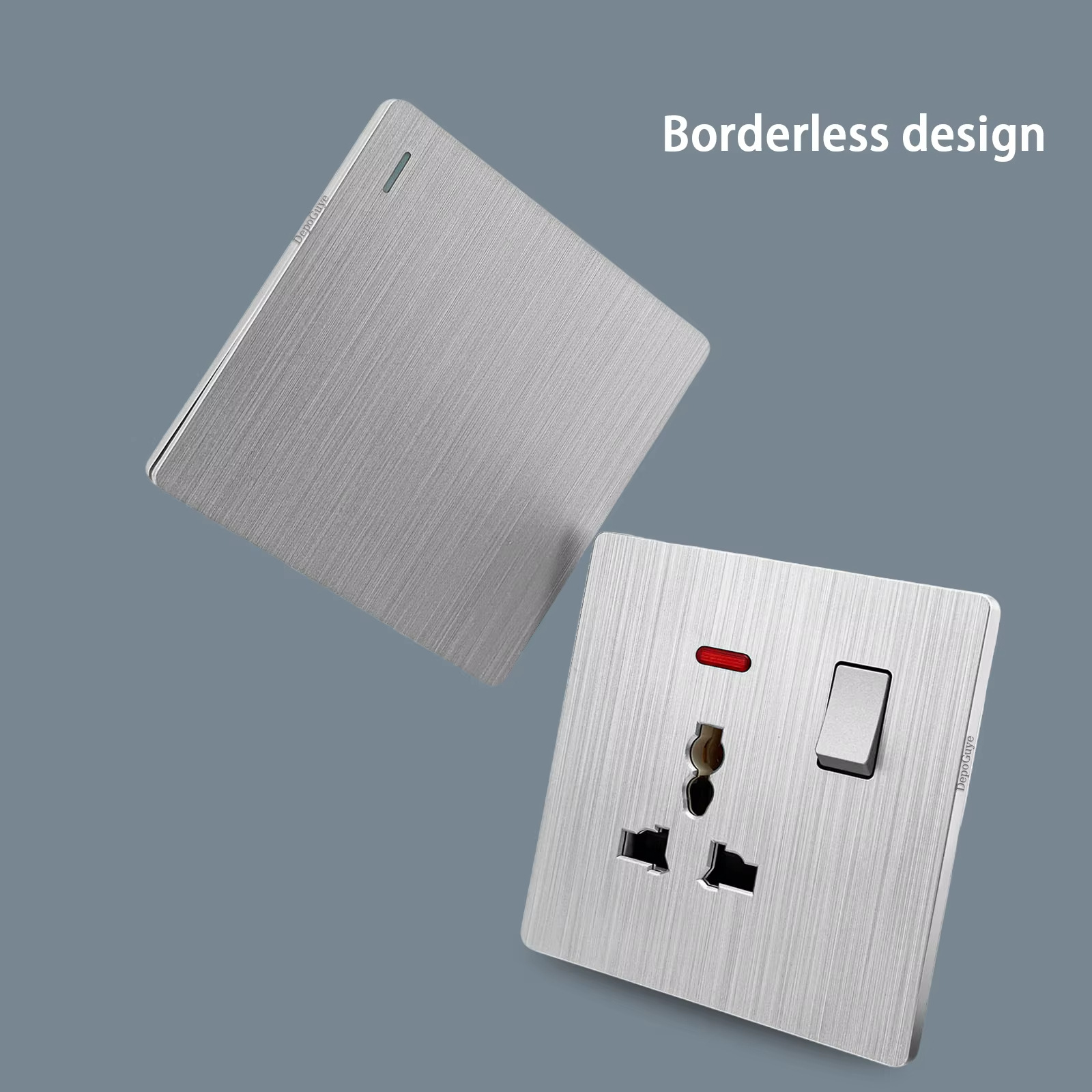 拉丝银色英式欧式开关插座一开13A插座多功能五孔USB插座面板开关