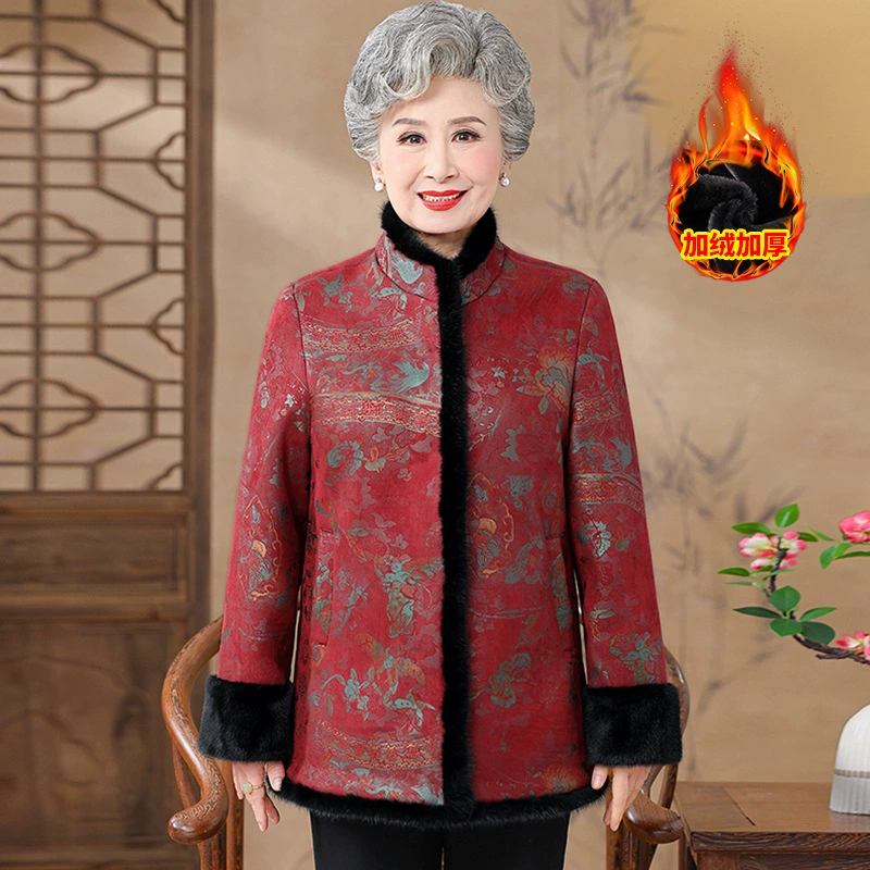 Пожилые люди зимняя одежда бабушки имитация мехового пальто 60 лет 70 мама осень и зима благородный толстый кожаный пальто