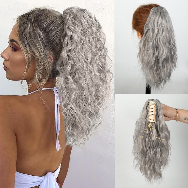 Syntetisk lockig hästsvans förlängning med clip naturlig_voghion.com