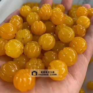 翡翠南瓜冰种黄龙玉南瓜珠老黄玉黄南瓜散珠手串手链diy散珠批发