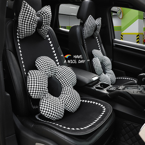 Car seat cushion Winter plush houndstooth print car seat cushion Internet celebrity all-season seat heating cushion