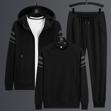 跨境厂家套装男三件套装运动长裤子男3件宽松套装男卫衣一件代发