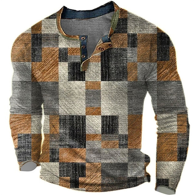 Men's Long-sleeved T-shirt Foreign Trade Cross-border Source Digital Printing Long-sleeved Button Polo Shirt Men's Long-sleeved T-shirt Men's Clothing