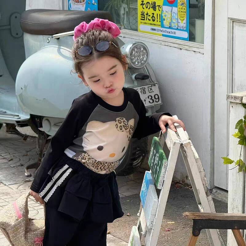 Ningli 女の子の春と秋のスーツ新しい綿長袖 Tシャツオーバーオールツーピースセット女の赤ちゃんファッショナブルなカジュアルスーツトレンディ|undefined
