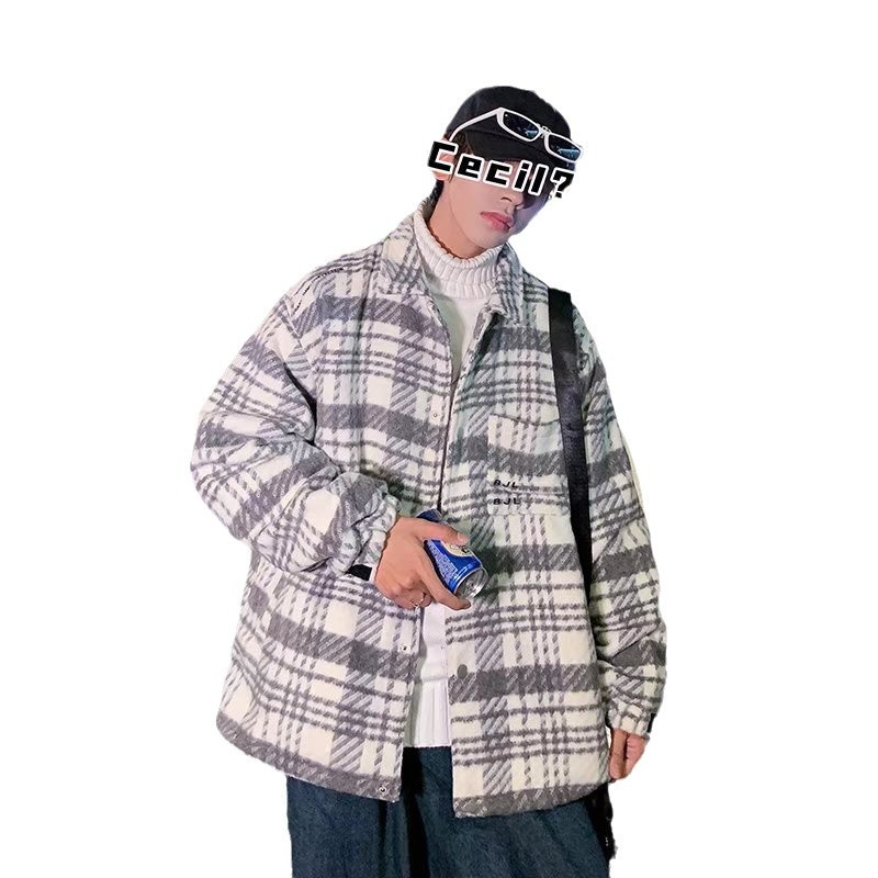 Chaqueta de lana a cuadros para hombres, chaqueta de estilo perezoso de marca de moda suelta de otoño, primavera y otoño ins, ropa de calle de moda coreana