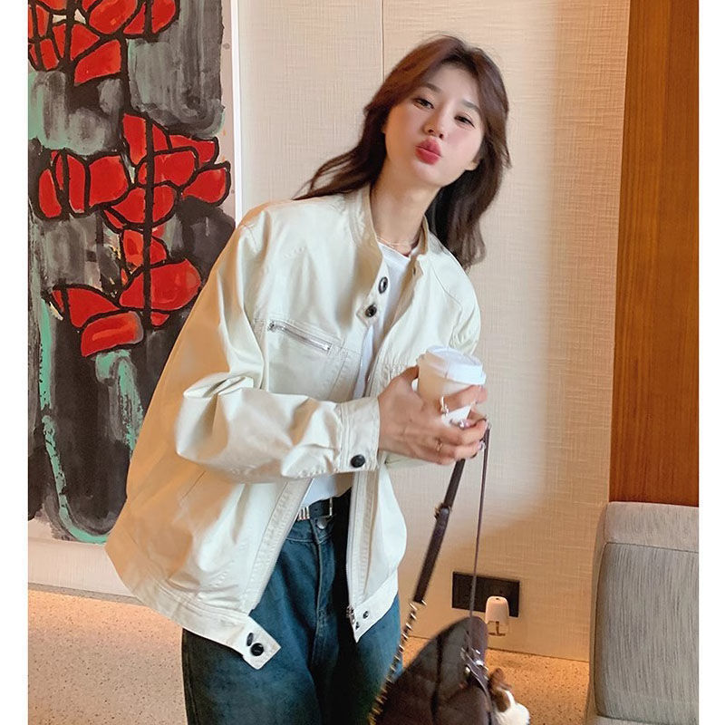 小个子美式复古立领工装外套女2025春秋新款宽松百搭短款休闲夹克|undefined