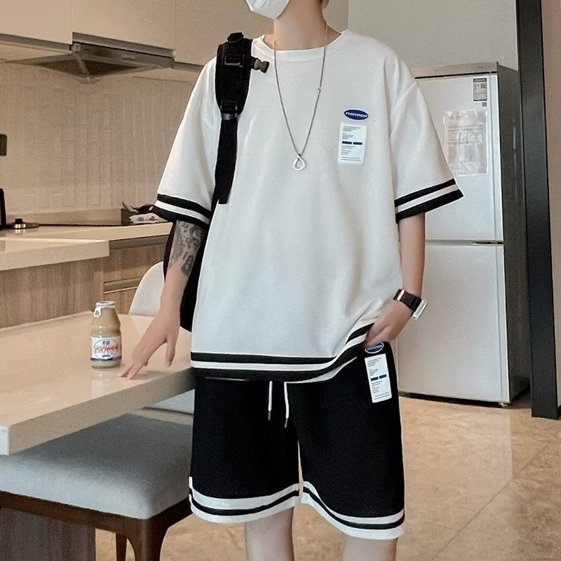2022 New Short-sleeved T-shirt Men's Summer Shorts Fashion Sports Suit Fashionable Brand Loose Handsome Casual Two-piece Set
