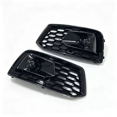Applicable to 2018 2019 2020 Audi Q5 Fog Light Frame Grille Modification Rsq5 Mesh Glossy Black Non Sline (Light frame) - 18-20-q5-fy-honeycomb-fog-light-frame-pair-non-sline