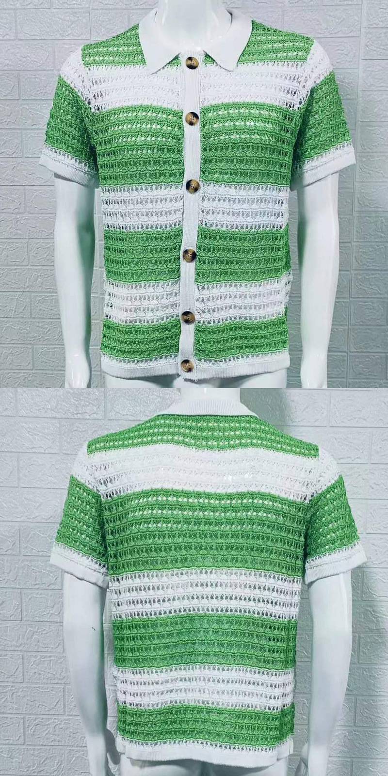 Men's Knit Shirt With Turn-down Collar And Color Block Design_voghion.com