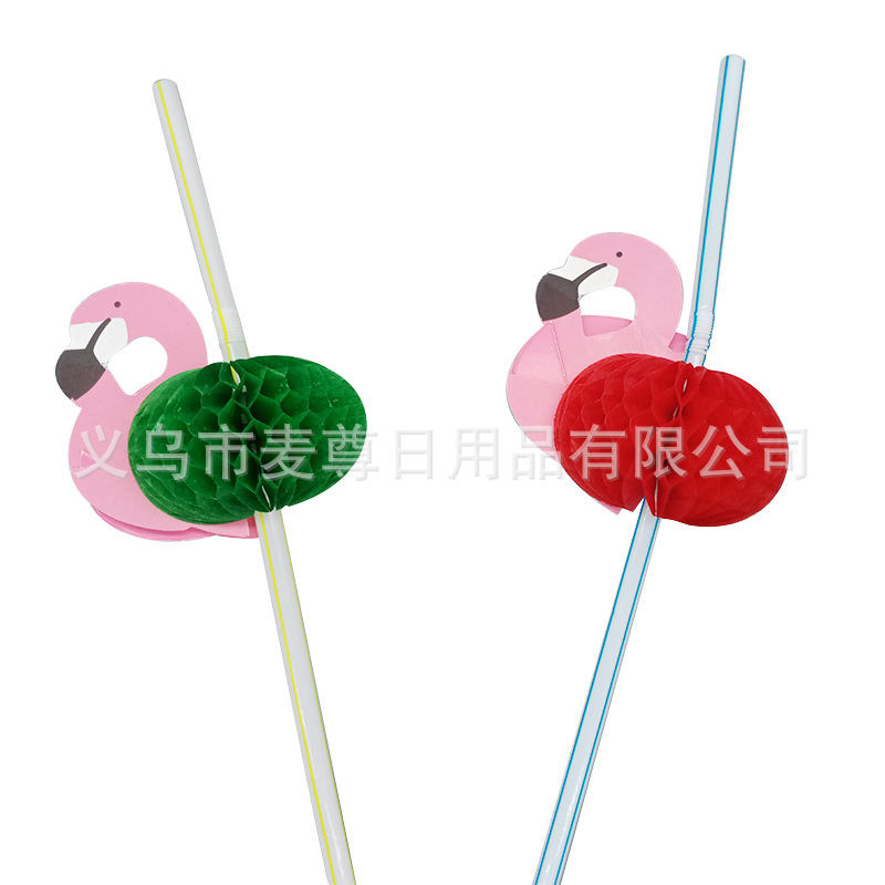 Partido creativo paja plástico bebida paja foto apoyos tridimensional panal Flamingo forma decorativa paja
