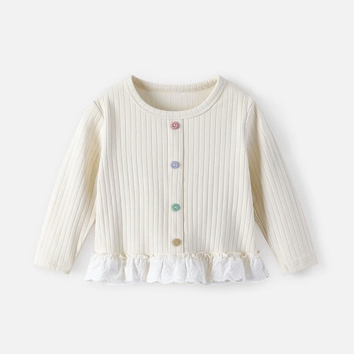 Lace Edge Long Sleeve T-Shirt Autumn Outfit 2025 Trendy and Versatile Children's Base Shirt for Girls