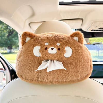 Cute Cartoon Car Headrest Tissue Box Creative Plush Multifunctional Seat Back Extraction Box Internet Popular Car Tissue Bag (Car tissue box/set) - otter-mink-raccoon-headrest-tissue-box