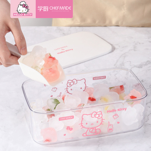 Kitty Cartoon Food-Grade Silicone Press Ice Tray Ice Cube Mold Home Refrigerator Ice Storage Box