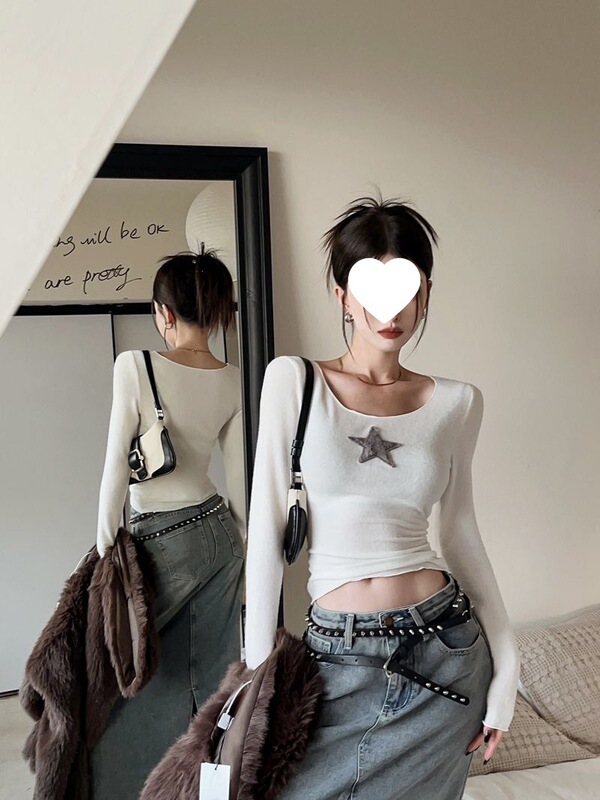 240g Derong Pure Desire Star Inner Short Hot Girl Bottoming Shirt Slim Fit Long Sleeve Top
