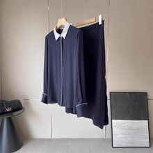 经典ji品美学!~G!~D!~jin口6A级桑蚕丝撞色翻领衬衫+侧百褶半身裙