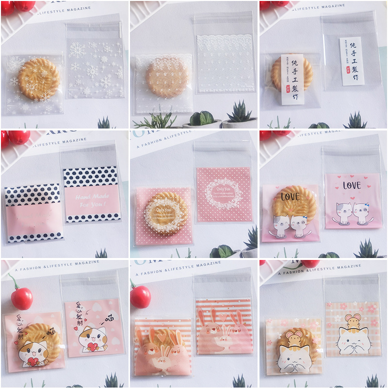 2021 New 7x7+3 Baking Cookies Food Packaging Bag Snowflake Crisps Small Gift Semi-transparent Self-adhesive Bag