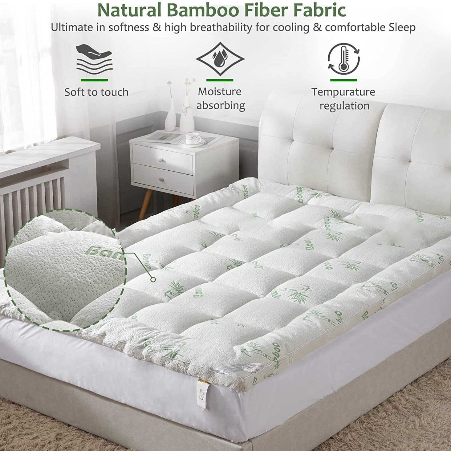 Fabricantes de fibra de bambú gruesa cama cama cama cama suave cama cama cama esponja alta con falda de cama cubierta mattress