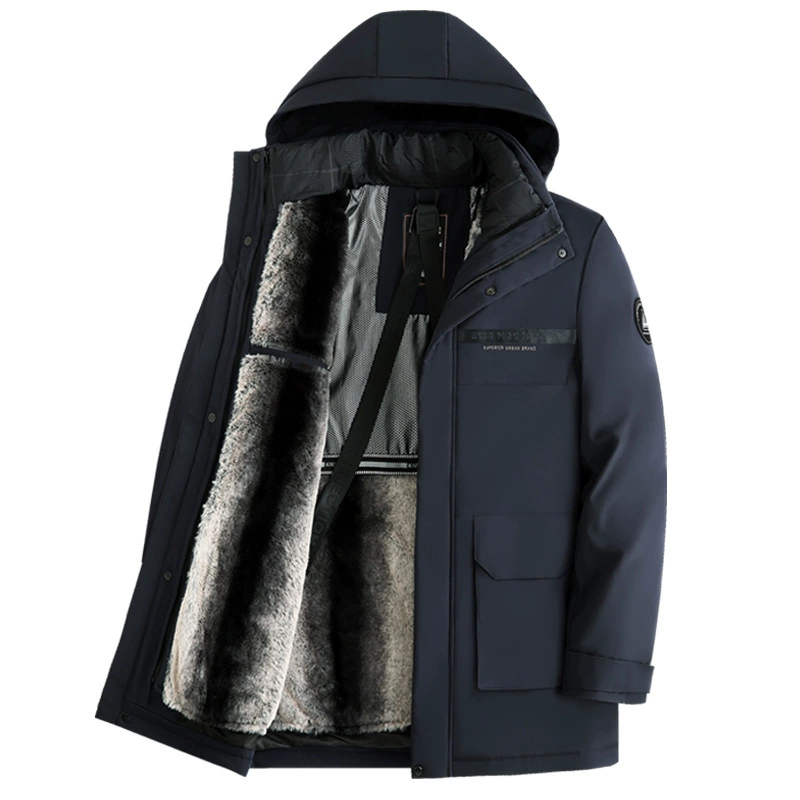 Зимой 90% белый гусиный пуховик мужской бархат утолщение живого лица среднего возраста повседневный папа зимний пиджак