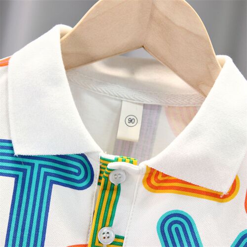 T092-Line letter POLO shirt-simple, fashionable, comfortable and versatile summer T-shirt children's clothing