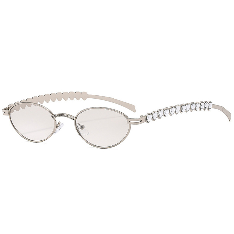Nuevas gafas de sol ovaladas retro con diamantes de amor de alta gama europeas y americanas transfronterizas Jennie mismas gafas de sol para exteriores
