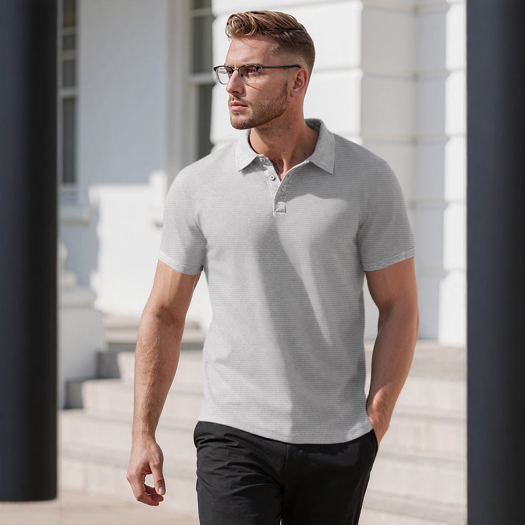 Nueva camiseta polo tipo waffle para hombre, estilo europeo y americano, transfronteriza, de Amazon, para verano, con botones, informal, deportiva.