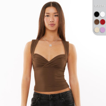 2025跨境欧美女装春夏新品纯色低领设计短款露脐辣妹Y2K修身背心