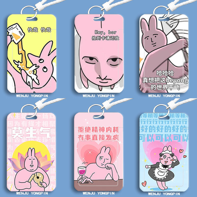 Pink Happy Rabbit Funny Campus Card Holder Student Campus Water Card Bus Keychain School Id Lanyard Pink Happy Rabbit Funny Campus Card Holder Student Campus Water Card Bus Keychain School Id Lanyard