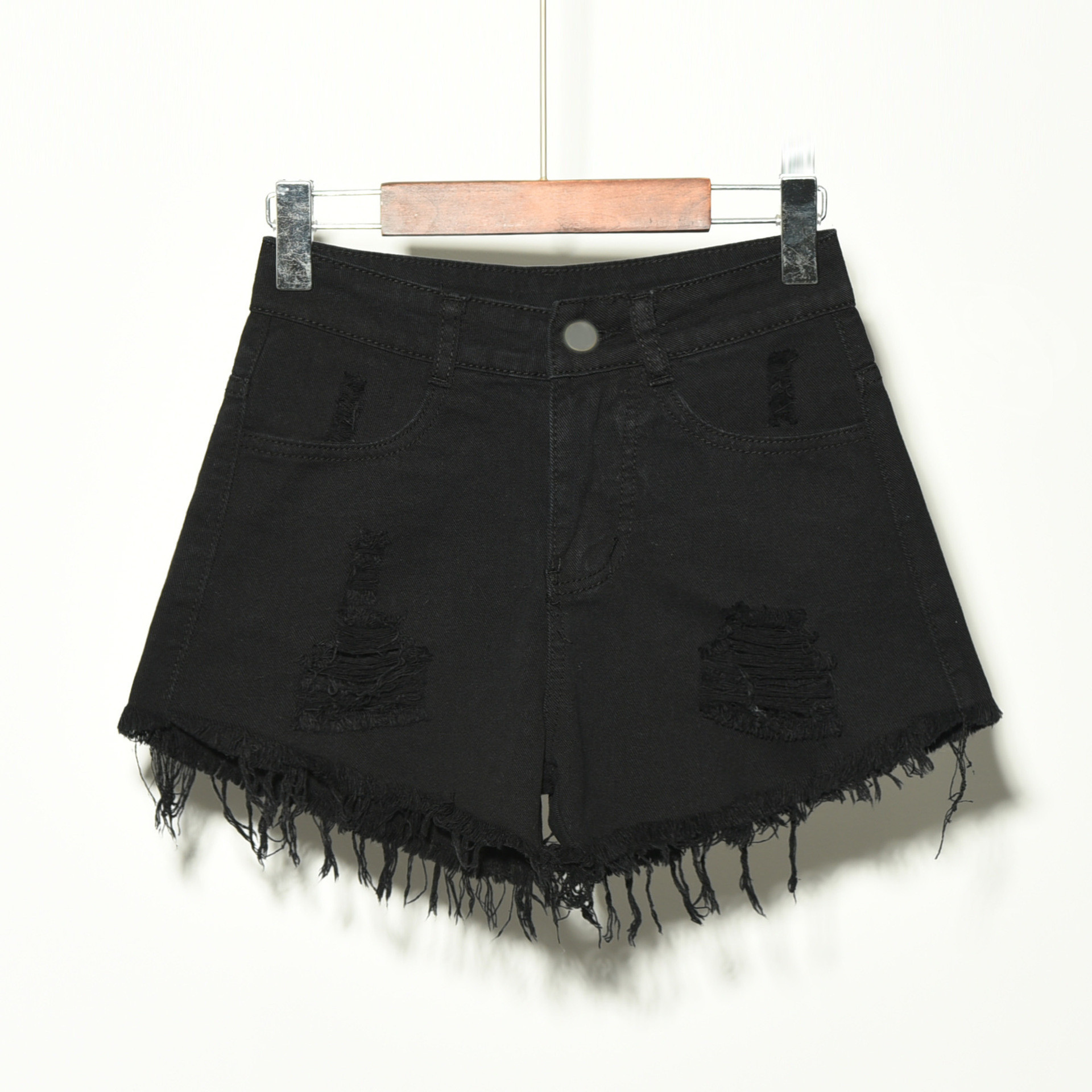 Summer Korean Style Plus Size Women's Denim Shorts Ripped Fit Stretch Casual High Waist Mid-Length Shorts_voghion.com