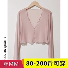 大码雪纺披肩防晒开衫女裝胖mm2025夏季冰丝坎肩外搭短款薄纱外套