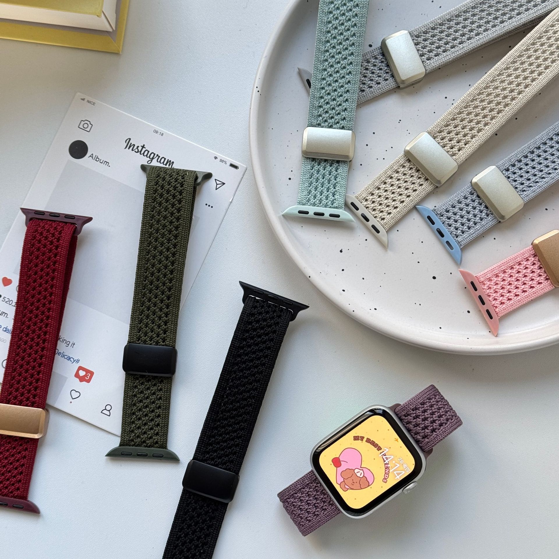 35g Weight Apple Smart Watch Magnetic Strap Classification Nylon Material Solid Color Pattern Fashion style Style Fashion Style Solid Color Apple Smart Watch Magnetic Strap 无