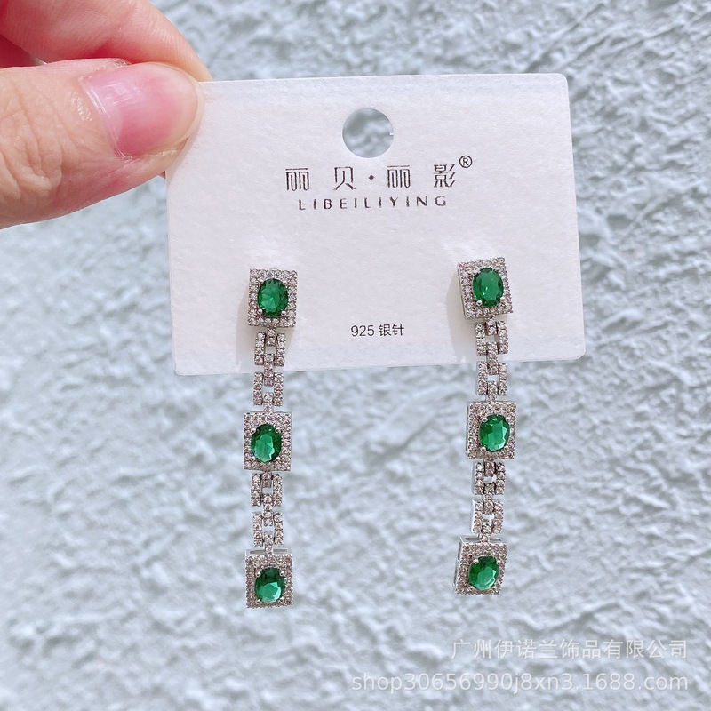 丽银/丽贝丽影闪锆吊坠轻奢风s925银针耳环高级感长款宴会奢华女|undefined