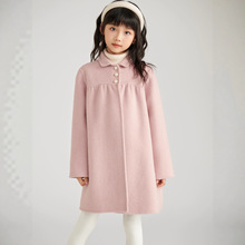 韩版童装秋冬新款手工双面纯羊毛呢子大衣女童中长款翻领洋气外套