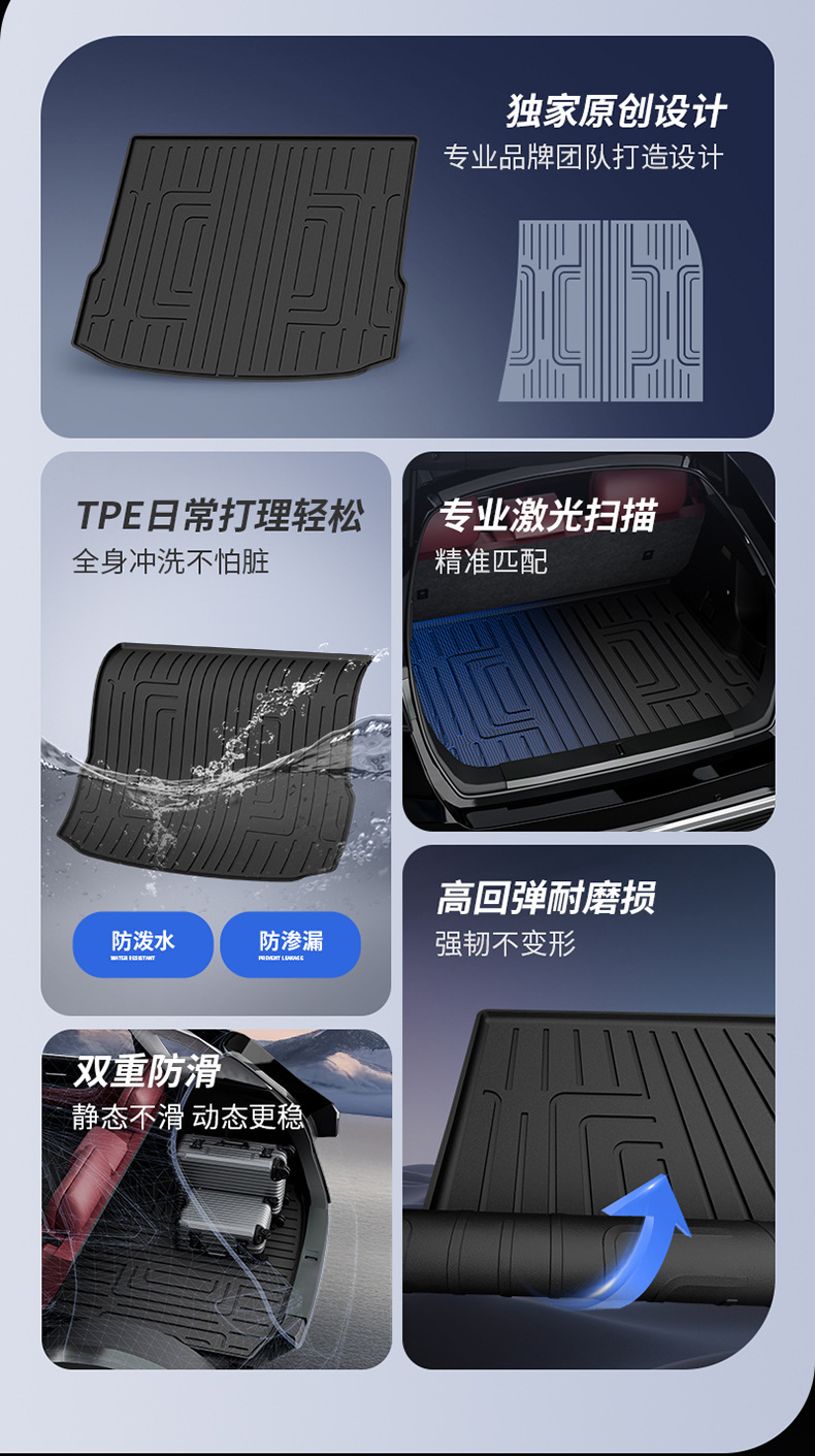 Suitable for Hongqi H6, HS3, HS5, HS6, PHEV, E-QM5, special colorful TPE car trunk mat