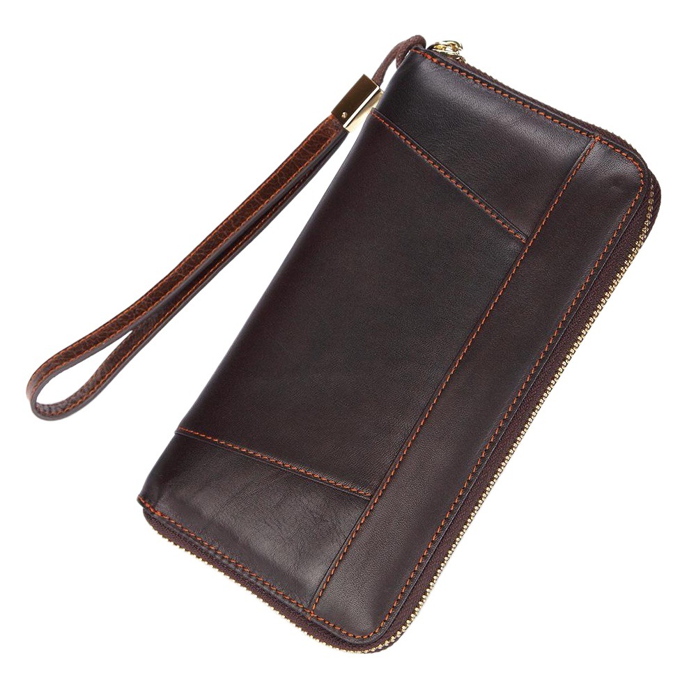 Dropshipping Spot Oil Wax Leather Single Pull Bag First Layer Genuine Leather Long Zipper Bag Retro Hot Selling Cross-Border Wallet