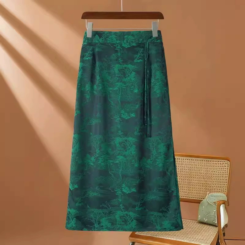 Beautiful Lady 2024 Весна новая ацетатласная шелковая юбка женская летняя длинная юбка A-Line с высокой талией в стиле ретро
