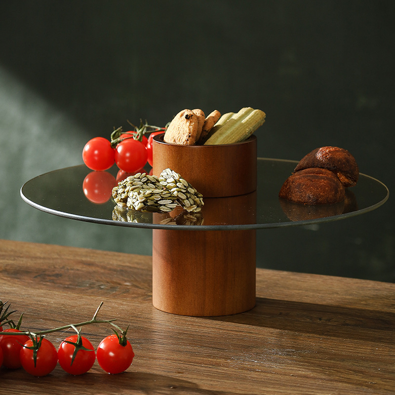 Lychee Sea Tall Fruit Plate Simple Retro Wooden Coffee Table Living Room Home Hotel French Snack Candy Display Plate
