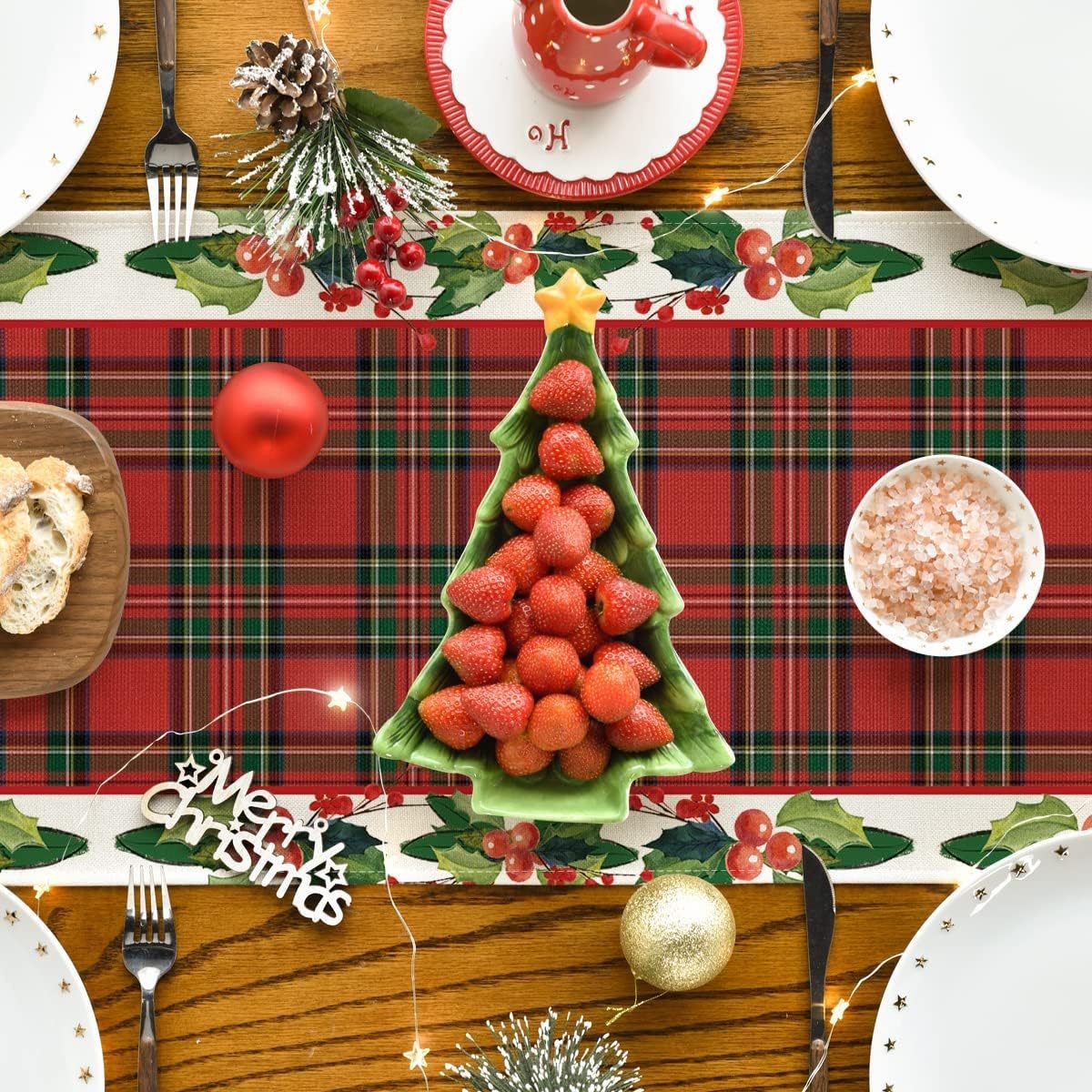 Camino de mesa navideño, decoración de mesa de comedor para el hogar, estilo europeo y americano, mantel nórdico, patrón a cuadros para mesa de té.