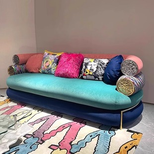 Modern Italian Light Luxury Simple High-Value Sofa Fabric Three-Person Club Hotel Reception Living Room High-End Luxury