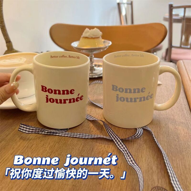 French Ceramic Mug Girl Heart Bestie Cup Milk Cup Coffee Cup Couple Water Cup ins High Value