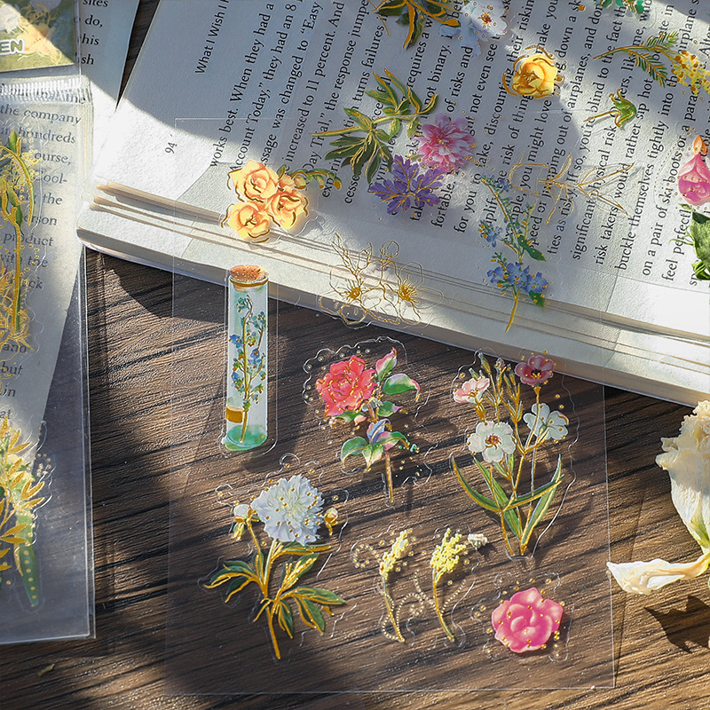 Sueño de oro jardín serie bronceado impermeable PVC pegatinas Planta Fresca flor diario material DIY pegatinas decorativas