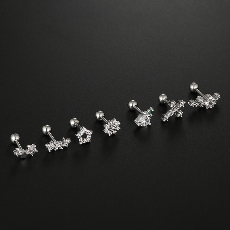 Fashion Heart Shape Flower Stainless Steel Plating Inlay Zircon Ear Studs 1 Piece display picture 3