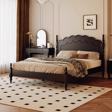 复古法式床黑色1.5米实木中古风美式轻奢1.8米罗马柱双人床主卧床