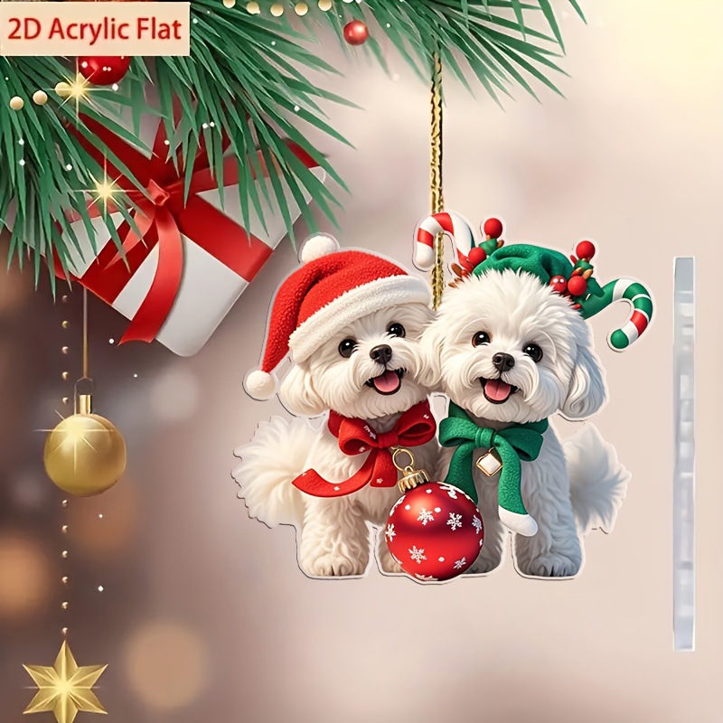 Colgantes transfronterizos nuevos perros de Navidad pequeños animales colgantes 2D acrílico colgantes de decoración espejo retrovisor
