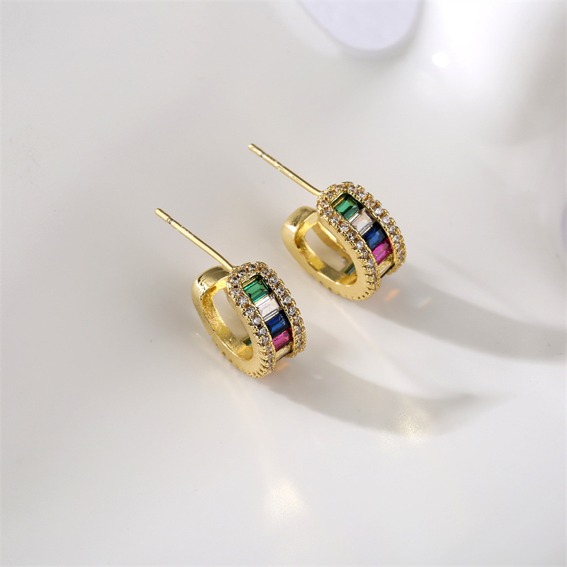 Fashion Geometric Copper Artificial Gemstones Earrings 1 Pair