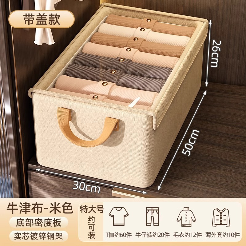 跨境透明带盖钢架收纳箱家用衣柜分层衣服裤子可折叠储物筐整理箱|undefined