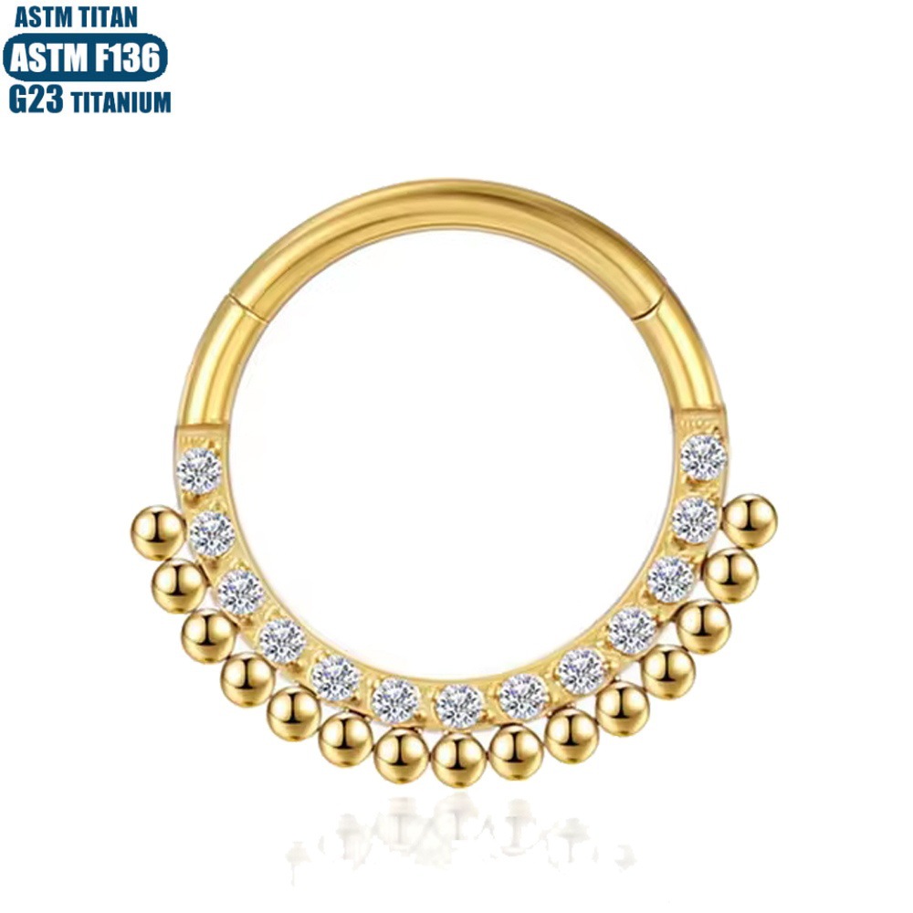 F136 Titanium Nose Ring Hinge Ear Bone Ring Round Outer Welding Bead Cluster Closed Ring Zircon Earrings Seamless Ring detail image 9