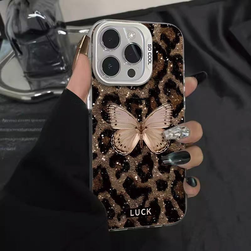 Nuevo estampado de leopardo de mariposa dorada para iPhone 16 funda para teléfono móvil Apple 15promax/14/13pro/12 Europa y América