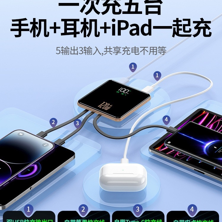 官方旗舰店正品120W充电宝20000毫安超级快充大容量自带线2024新|undefined