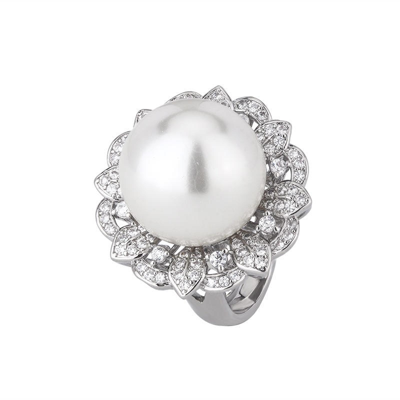 Nuevo Zhuang Shengsheng Jewelry Fondo de cobre chapado en oro simulación perla blanca perla moda juego redondo 16-12mm